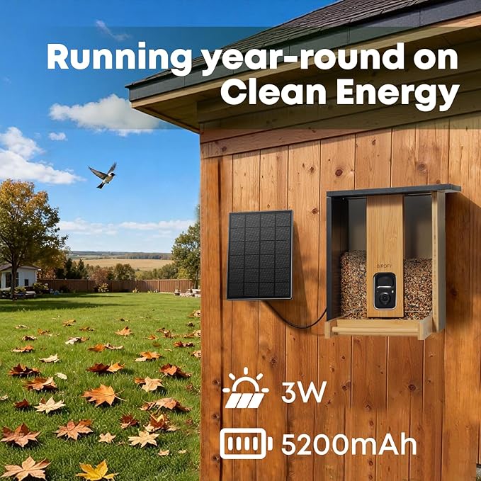 Birdfy Smart Bird Feeder with Camera, Solar Powered 2K Live tream Bamboo Wood feeder& Metal Guard, AI Identify Birds & Auto Record Video, Wild Birds Watching Ideal Gift for Chistmas for mom,Bird-Lover