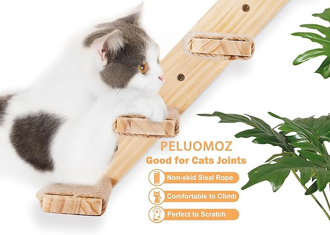 Cat Climbing Shelves Four Stair Shelf Wall Mounted Reversible Left & Right Direction, Cat Stairway Shelf for Climbing with Sisal Rope Ladder Wall Pets Furniture