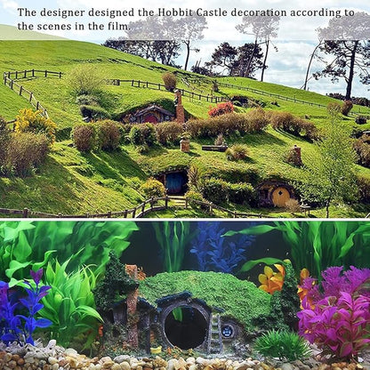 Hobbit Fish Tank Decorations Reptile House Hidden Hole Landscaping for Aquarium and Reptiles Decorations Mini Garden Decorating Two Sizes (L)