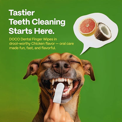 DOCO Dog Teeth Cleaning Wipes Dental Finger Wipes for Cats & Dogs Remove Plaque & Tartar, Freshen Breath, No Rinse, Easy & Effective Pet Tooth Cleaning Kit for Oral Care (Grapefruit Flavour, 50 Count)