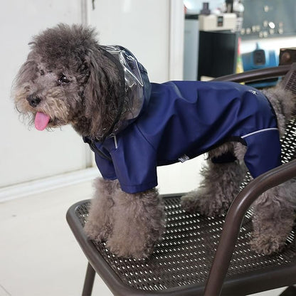 Four-Legged Full Coverage Waterproof Dog Raincoat with Reflective Features Pet Raincoats for Large Medium Small Dogs Navy Blue XL