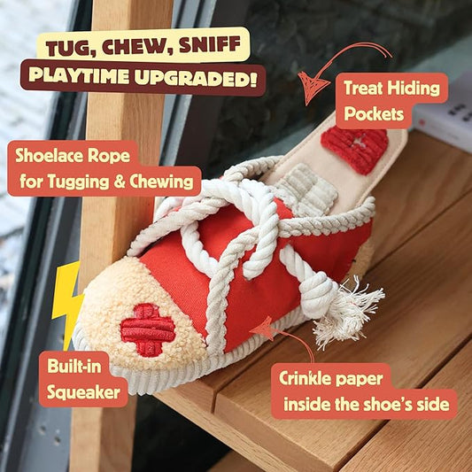 Pawfoo Lab 2 Pack No Stuffing Squeaky Dog Toys for Small, Medium and Large Dogs - Interactive Tug of War Puppy Chew Snuffle Toy, Dog Birthday for Dog Presents - Shoe