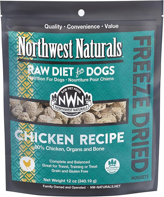 Northwest Naturals Freeze-Dried Chicken Dog Food - Bite-Sized Nuggets - Grain-Free, High-Protein, Raw Diet, Human-Grade Ingredients, All Natural, Premium Quality, Healthy & Nutritious - 12 Oz