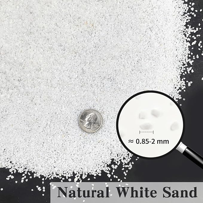 5 lbs Aquarium White Sand, 0.8-2 mm Mini Aquarium Gravel. Coarse Sand for Fish Tank, Paintings, Succulent Plants Potted, Fire Pits, Candle, Vase Filler and Crafts