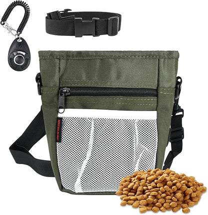 Dog Treat Pouches for Pet Training with Magnetic Closure Treat Pouches for Pet Training,Large Dog Treat Training Pouch and Dog Clicker,Training Treat Pouch Built-in Poop Bag Dispenser-Green