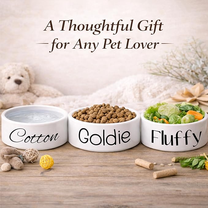 Custom Pet Bowl for Dogs & Cats | Personalized Food & Water Dish with Name | Microwave & Dishwasher Safe Ceramic Feeding Bowl | Gift for Puppy, Kitten & Rabbit Owners | White – Large