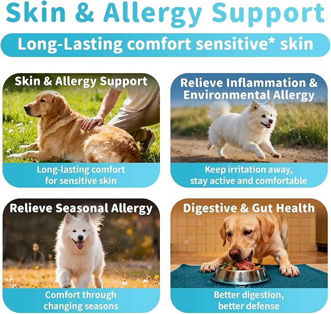 Dog Allergy Relief Chews – Advanced Itch Relief for Dogs with Probiotics, Natural Herbs, Omega-3 – Anti-Itch Skin & Coat Supplement for Dogs – Immune & Digestive Support, 90 Soft Chews