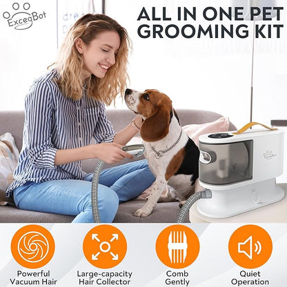 Pet Grooming Vacuum for Dogs & Cats, 12kPa Strong Suction, ≤50dB Quiet, 2L Dust Cup, 5-in-1 Grooming Kit with Ceramic Clippers, 6 Guide Combs, Vacuum for Shedding & Long-Haired Breeds