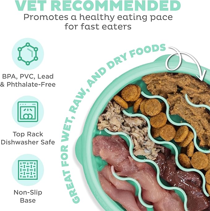 Outward Hound Small Fun Feeder Slow Bowl, Puzzle for Fast Eaters, Puppies, Cats & Small Dogs, Wet or Dry Food, Helps Prevent Bloat & Aid Digestion, 3/4 Cup Capacity, Non-Slip, Made Without BPA, Mint