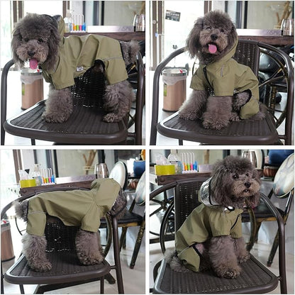 Four-Legged Full Coverage Waterproof Dog Raincoat with Reflective Features Pet Raincoats for Large Medium Small Dogs Khaki XS