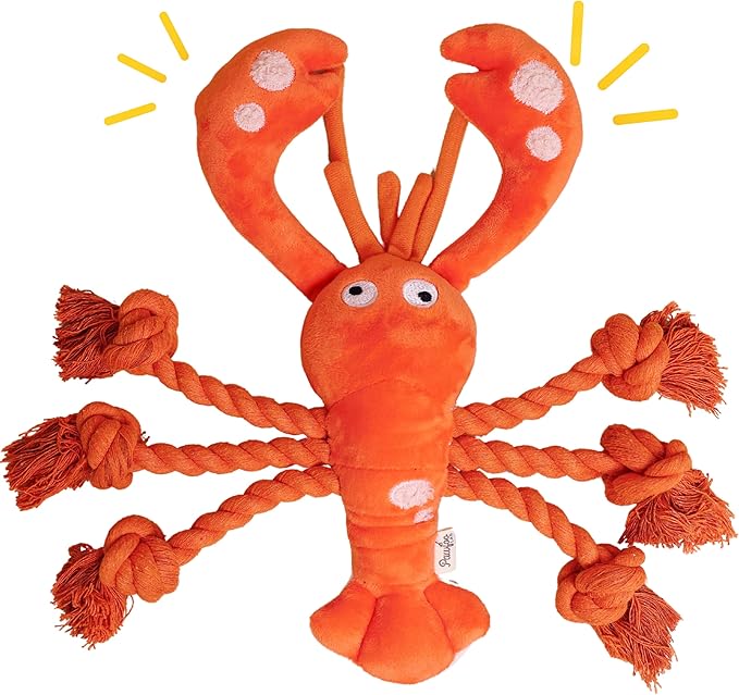 Pawfoo Lab Large Squeaky Dog Toys, Rope Tug of War Dog Toys for Puppy, Small, Medium, Large Dogs, Interactive Stuffed Lobster Plush Toys
