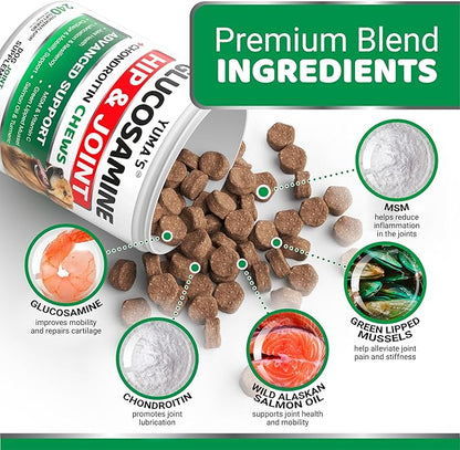 Glucosamine for Dogs - 240 Chews - Hip and Joint Supplement for Dogs - Advanced Glucosamine Chondroitin Treats with MSM - Joint Pain Relief - Large & Small Breed - Mobility Support - Made in USA