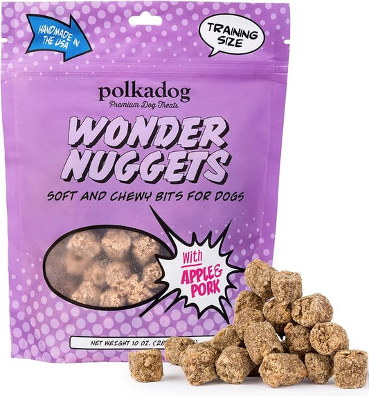 Polkadog Wonder Nuggets – Soft & Chewy Dog Treats with Pork & Apple – Healthy, Limited Ingredient Training Treats for All Dog Breeds and Ages – Natural, Made in USA – 10 oz