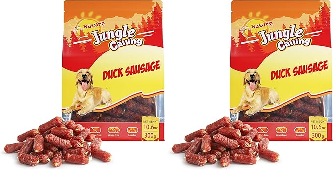 Jungle Calling Grain-Free Duck Sausage Dog Treats, Single Ingredient Duck Jerky, Soft & Chewy Training Treats for Small & Medium Dogs, 10.6 oz (Pack of 2)