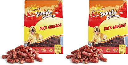 Jungle Calling Grain-Free Duck Sausage Dog Treats, Single Ingredient Duck Jerky, Soft & Chewy Training Treats for Small & Medium Dogs, 10.6 oz (Pack of 2)