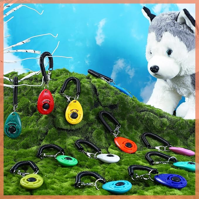Kigeli 30 Pcs Dog Training Clicker for Pet with Wrist Strap Dog Cat Bird Clicker Puppy Training Supplies for Dogs Cats Horses Birds Behavioral Coaching Accessories (Multicolor)