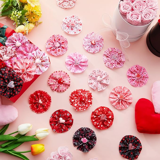 50 Pcs Valentine's Day Collar Bows Bulk for Dogs Red Pink Heart Love Ties Flowers Bowtie Charms Attachment for Small Medium Large Pet Cats Accessories Holiday Party Costumes Outfit