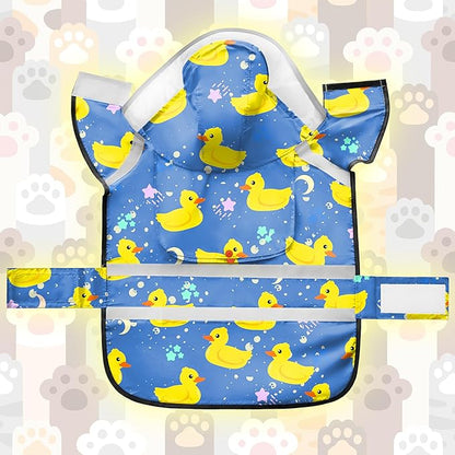 Dog Raincoat, Adjustable Rain Jacket with Hooded Double Layer for Large Medium Small Dogs Puppies, Lightweight Waterproof Rain Coat Poncho with Reflective Stripe Duck Blue,XL