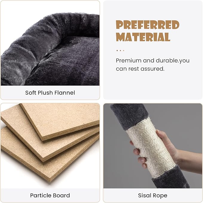 SHA CERLIN 81 Inches Extra Large Cat Tree for Indoor Adult Cats/XXL Big Cat Tower with Condo/Cozy Perches/Sisal Scratching Posts and Hammocks/Activity Center/F80/Heavy Duty/Dark Grey