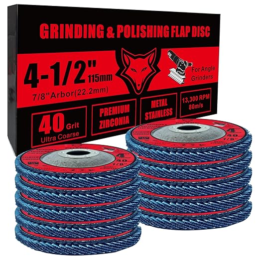 FOXBC 4 1/2 inch Flap Disc 40 Grit for Angle Grinder, Type 29, Premium Zirconium Grinding and Polishing for Metal, 10 Pack