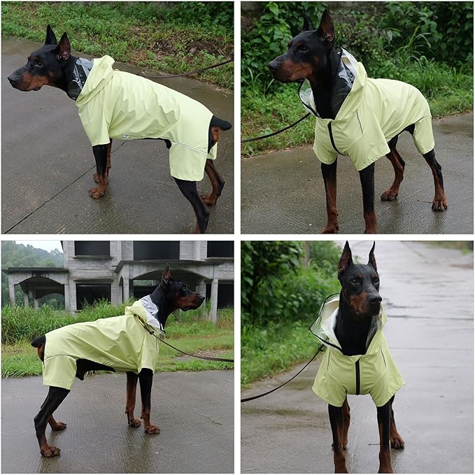 Four-Legged Full Coverage Waterproof Dog Raincoat with Reflective Features Pet Raincoats for Large Medium Small Dogs Light Green 4XL