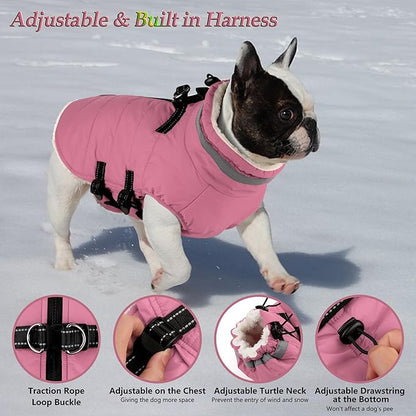 Dogcheer Dog Coat with Harness, Waterproof Dog Jacket Adjustable Winter Coat with Zipper, Christmas Puppy Snow Jacket Fleece Sweater for Small Medium Large Dogs - Light Pink S