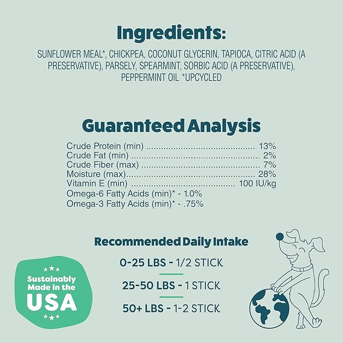 Shameless Pets Triple Mint Dental Chews for Dogs, 8 Chews - Natural Dog Teeth Cleaning Treats with Fresh Breath Benefits | Grain-Free Dental Sticks for Small, Medium & Large Dogs