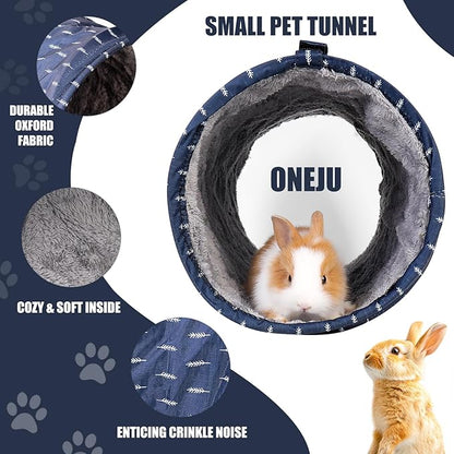 Rabbit Tunnel - Guinea Pig Tunnel, Guinea Pig Tube, 2-Way Small Pet Play Tube, Folds Flat for Storage, Ideal for Adult Small Pets, Dark Blue, Leaf Pattern