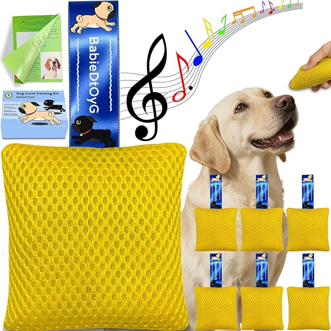 Dog Scent Training Kit with Squeaky Sound – Interactive Nose Work Toys for Dogs, Hide & Seek Scent Games | Mental Stimulation, Anxiety Relief & Obedience Training for All Ages (Yellow)