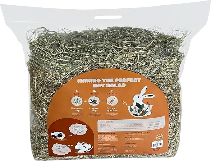 SimplyHay Bermuda Hay – High-Fiber, Low-Calcium Coastal Grass for Rabbits, Guinea Pigs & Small Pets – All-Natural, Hand-Packed, Timothy-Allergy Friendly (40 oz)