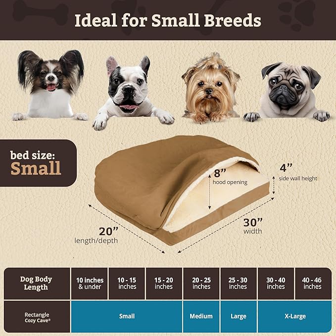 Snoozer Pet Products Luxury Rectangle Cozy Cave Dog Bed with Microsuede, Small, Camel