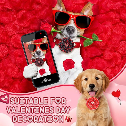 50 Pcs Valentine's Day Collar Bows Bulk for Dogs Red Pink Heart Love Ties Flowers Bowtie Charms Attachment for Small Medium Large Pet Cats Accessories Holiday Party Costumes Outfit