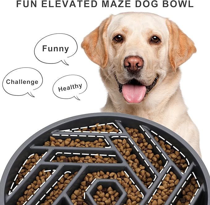 TOBYTO Slow Feeder Dog Bowls Large Medium Breed,Anti-Choking Slow Eating Dog Food Bowl,Non Slip Pet Slower Food Feeding Bowls Large Puzzle Slow Feeder Bloat Stop Maze Dog Dishes,Gray