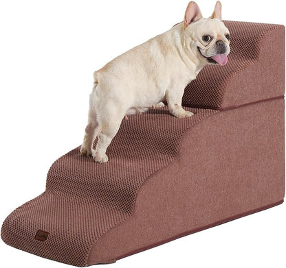 Made4Pets Dog Stairs Ramp for High Bed 22.8" H, 5-Step Pet Stairs for Bed Couch Sofa Climbing, 35D Foam Pet Steps for Small Dogs and Cats, Non-Slip Bottom Dog Steps, Brown