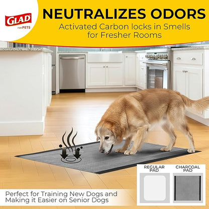Glad for Pets Extra Large Charcoal Dog Training Pads - Absorbent Disposable Pee Pads for Dogs, Cats & Puppies - Jumbo-Size Potty Pads that Neutralize Urine Instantly - 30 Count Pet Supplies