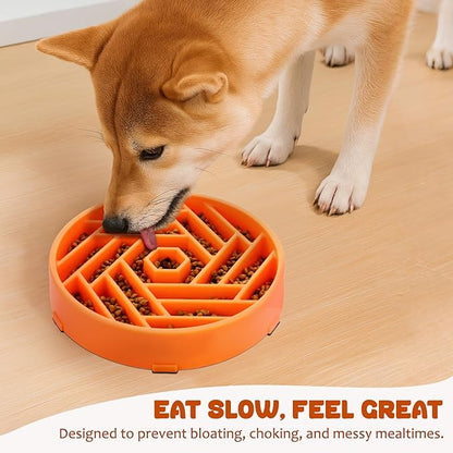 WHIPPY Slow Feeder Dog Bowl, Puzzle Maze Design to Slow Down Eating, 3-Cup Capacity, Anti-Gulping Food Bowl for Medium & Large Dogs,Orange