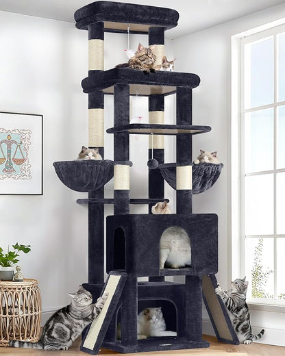 Globlazer Heavy Duty Cat Tree 78 inch Sturdy Cat Tower for 20lbs Large Adult Cats, Symmetrical Aesthetic Big Cat Tree with Extra Large Platform, 2 Scratching Boards, Z78, Dark Grey