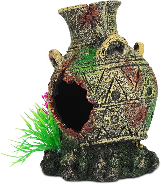 UNEAK - Aquarium Decorations Big Cave Fish Tank Large Vase Jar Jug Sunken Ornament Landscaping Rocks Saltwater Freshwater Small & Medium Fish Garden Pond Ornaments Resin
