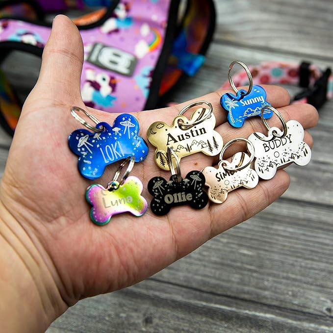 Personalized Dog Tag with 5 Lines of Custom Deep Engraved Durable Stainless Steel Pet ID Name Tag Designer Small Size Bone