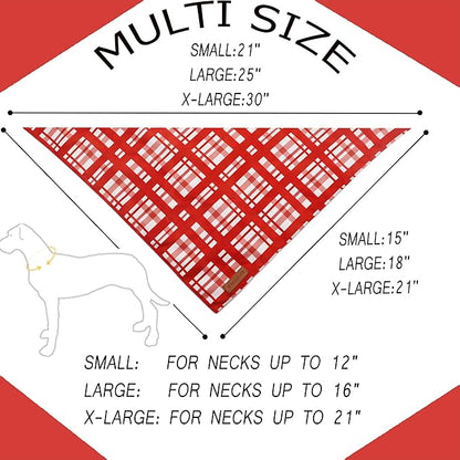Realeaf Valentine's Day Dog Bandanas 2 Pack, Reversible Red Plaid Heart Dog Scarf for Boy and Girl, Premium Durable Fabric, Holiday Love Bandana for Large and Extra Large Dogs Pets (Large)