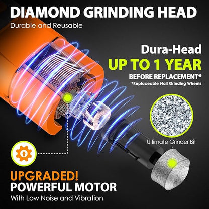 Dog Nail Grinder Upgraded - Professional 3-Speed Super Quiet and Low Vibration Electric Pet Nail Grinder with 4 LED Lights - Painless Paws Grooming & Smoothing for Small to Large Dogs (Orange)