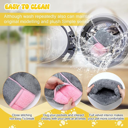 Wenqik 2 Pcs Guinea Pig Hideouts Washable Bunny Bedding Cuddle Warm Small Pet Sack Supplies Portable Pet Carrier Cage Nest Guinea Pig Accessories for Cage(Gray, Pink,Plain)