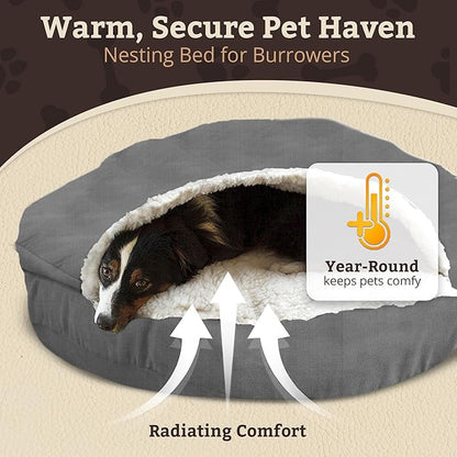 Snoozer Cozy Cave Dog Bed - Indoor Dog Bed with Cover Cave, Covered Calming Burrow for Medium & Large Sized Pets with Blanket Attached, Enclosed, Removable Washable Cover - XL, Heather Gray