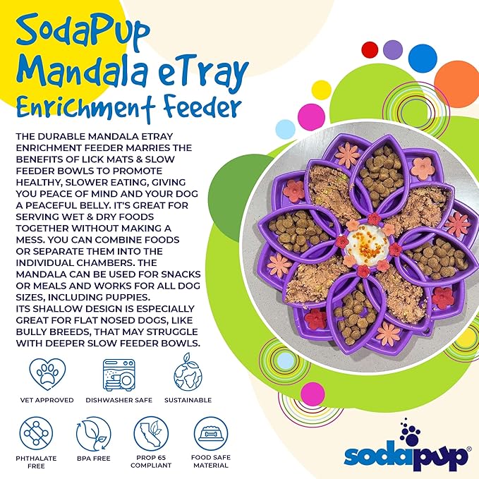 SodaPup Mandala eTray – Durable Slow Feeder Tray Made in USA from Non-Toxic, Pet-Safe, Food Safe Material for Mental Stimulation, Calming, Avoiding Overfeeding, Slow Eating, Healthy Digestion & More