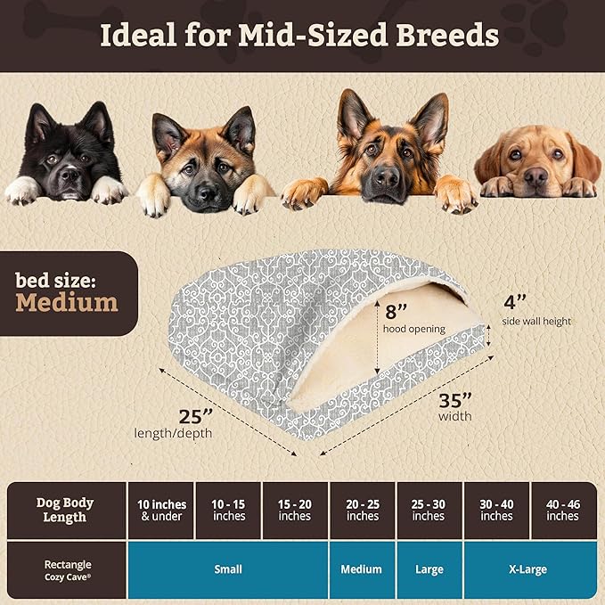 Snoozer Pet Products Luxury Rectangle Cozy Cave, Wag Collection, Medium, Ramey Gray