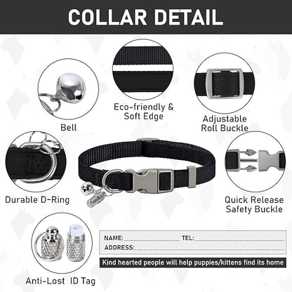 GAMUDA Small Dog Harness Collar and Leash Set, Step in No Chock No Pull Linen Fabric Soft Mesh Dog Vest Harnesses Reflective for Dogs Puppy Cats Kitten Rabbit (Black, L)