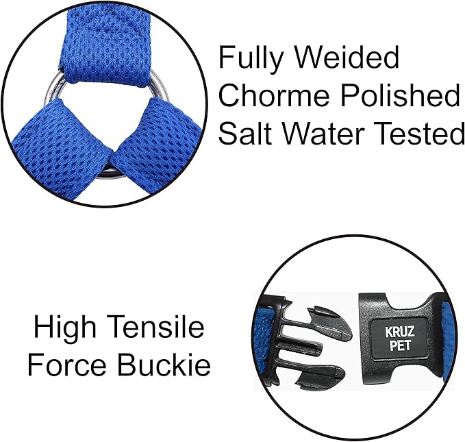 Kruz No Pull Dog Harness (Chest 21”-30”, Weight 22-53 lbs) Heavy-Duty Pet Harness for Medium Breeds, Ultra-Comfort Fit, Lifetime Durability, Adjustable Dog Harness No Pull Design (Blue, Medium)