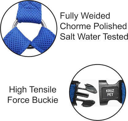 Kruz No Pull Dog Harness (Chest 21”-30”, Weight 22-53 lbs) Heavy-Duty Pet Harness for Medium Breeds, Ultra-Comfort Fit, Lifetime Durability, Adjustable Dog Harness No Pull Design (Blue, Medium)