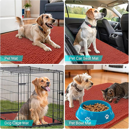 OLANLY Dog Door Mat for Muddy Paws 40x32, Absorbs Moisture and Dirt, Absorbent Non-Slip Washable Doormat, Quick Dry Chenille Mud Mat for Dogs, Entry Indoor Entryway Carpet for Inside Floor, Maple Red