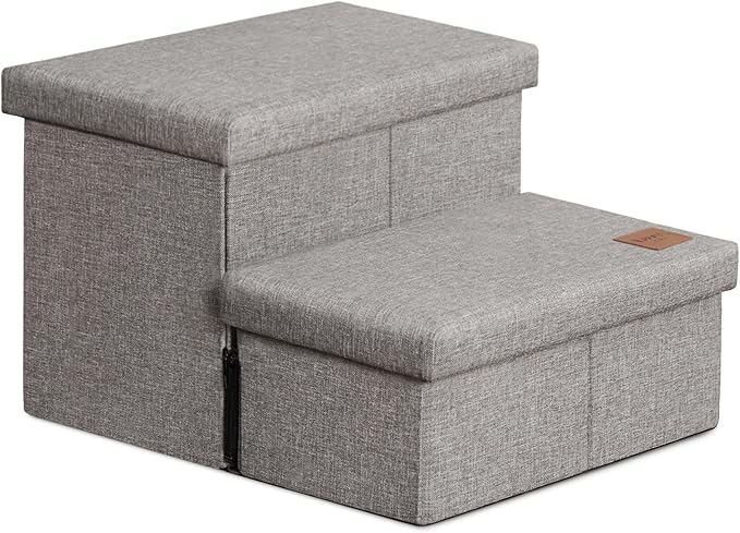 Love's cabin Dog Stairs with Storage 13" H,Foldable Pet Stairs for Small Medium or Large Dogs,Cat Puppy Steps Ramp with Zip up to 150 lbs(Solid Grey,2 Steps no Condo)